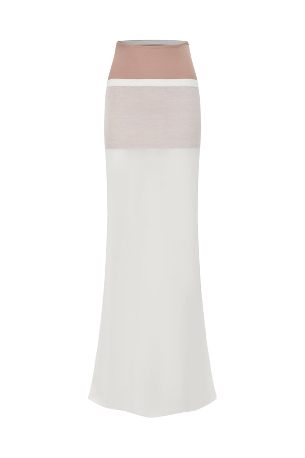 SWAYING/KNIT silk contrast fake two-piece long skirt SW24SS3B16 white PS80